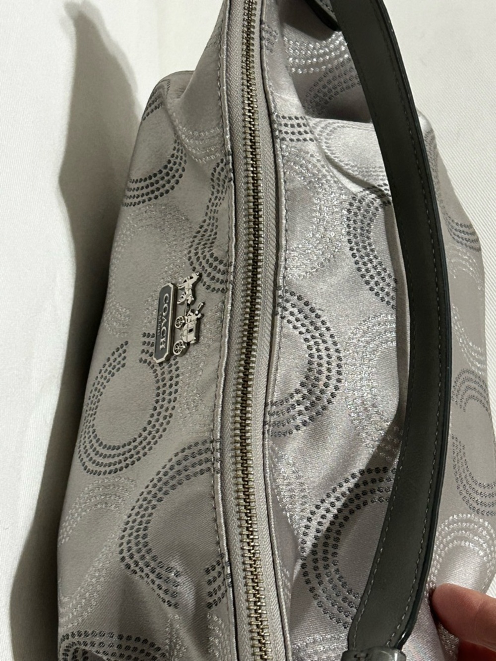 COACH “Maddison”  Dotted Op Art Convertible Hobo, Style F15929, Silver - Picture 11 of 16